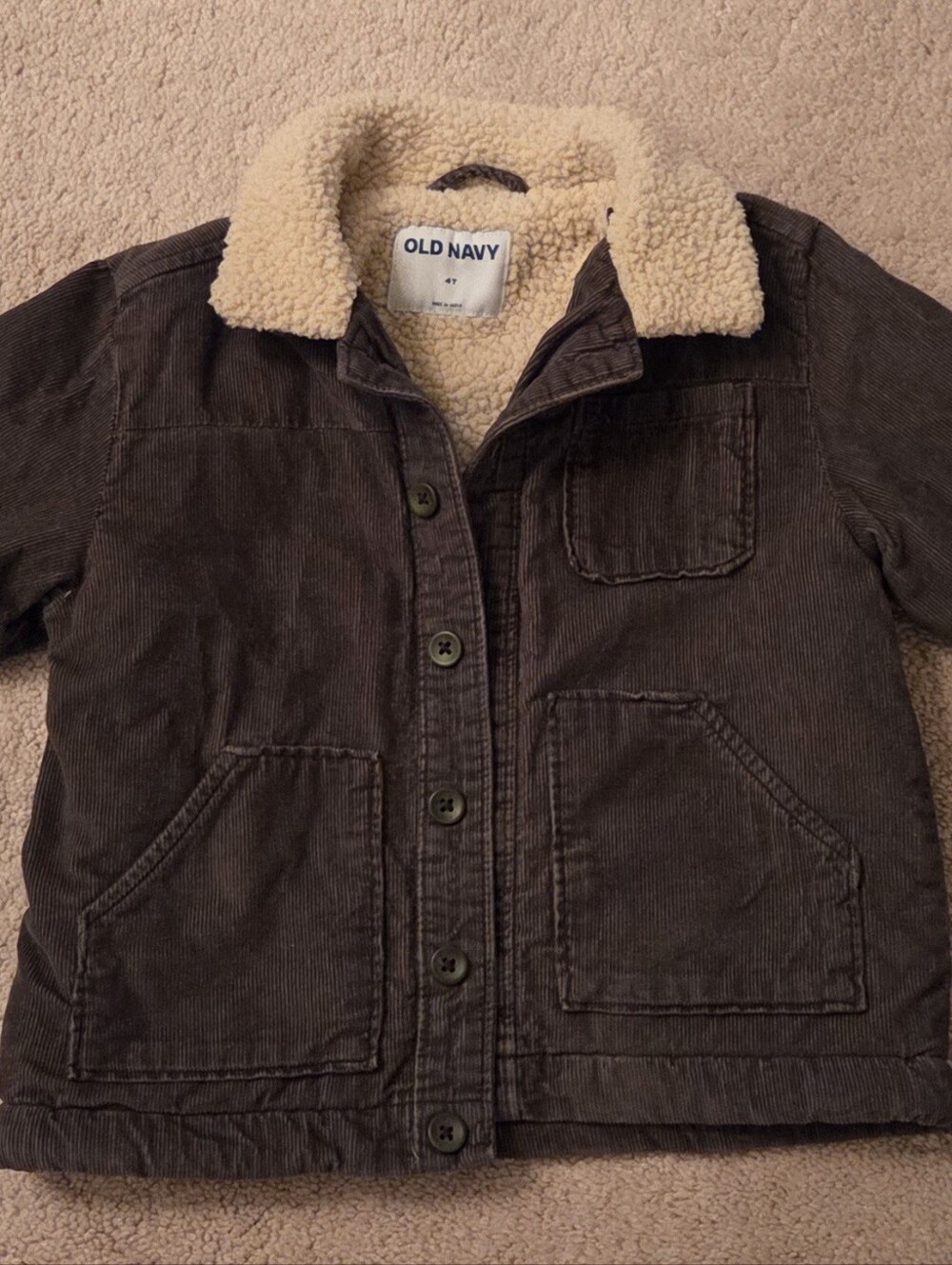 Old Navy Green Corduroy Jacket with Cream Sherpa Collar